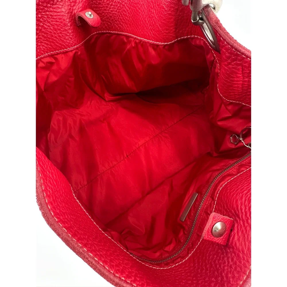 Miu Miu Red Pebbled Leather Slouchy Vintage Hobo Bag Silver Hardware Italy